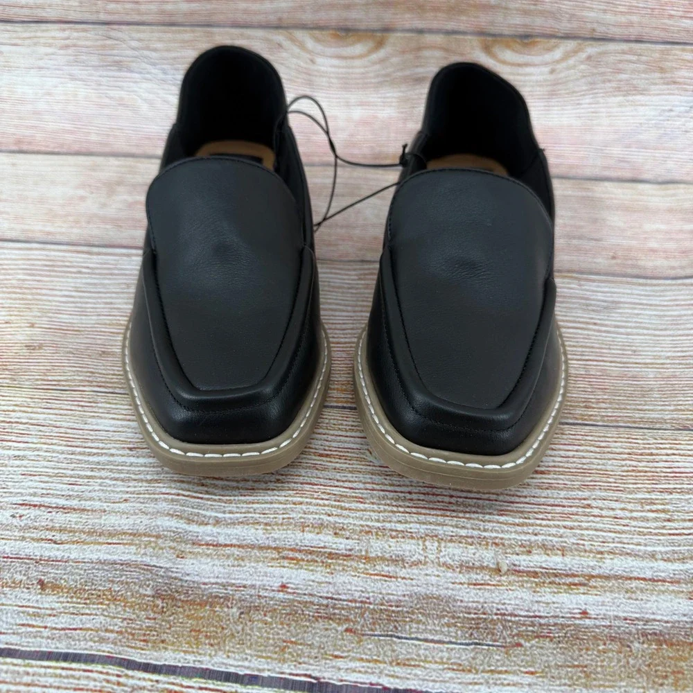 DV Dolce‎ Vita Flirty Black Square Toe Loafers Low Stacked Heel DW624921 W 8.5